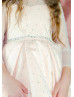 Apricot Pink Beaded Satin Tulle High Low Flower Girl Dress